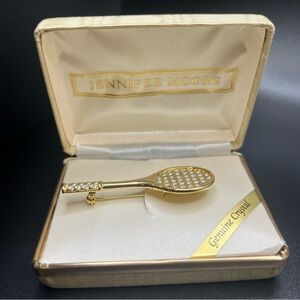 Vintage Crystal Racquet Pin by Jennifer Moore. In original box.